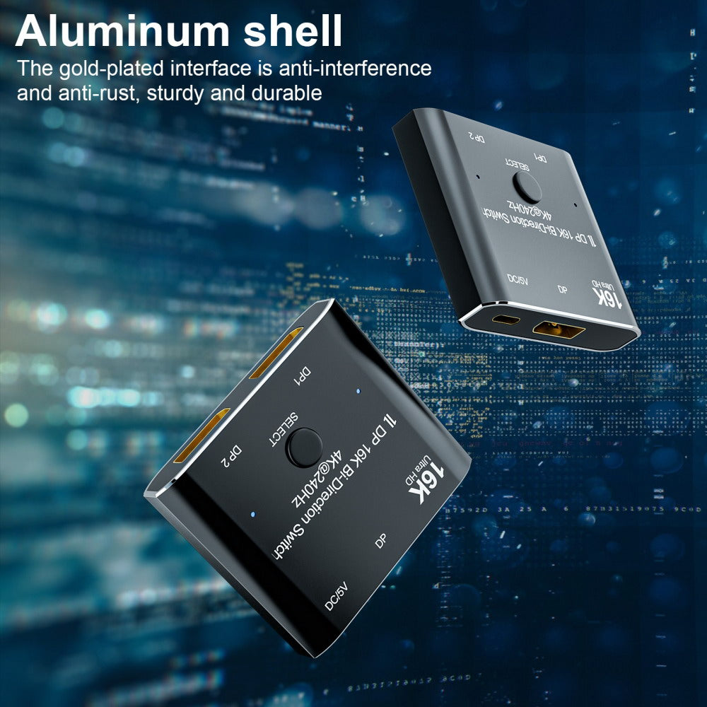Chenyang DP DisplayPort 2.0 Bi-Direction 2x1 Switch Splitter Selector Hub Support HDCP SST Extended 16K@60hz 4K@240hz Convertor DP-030-16K