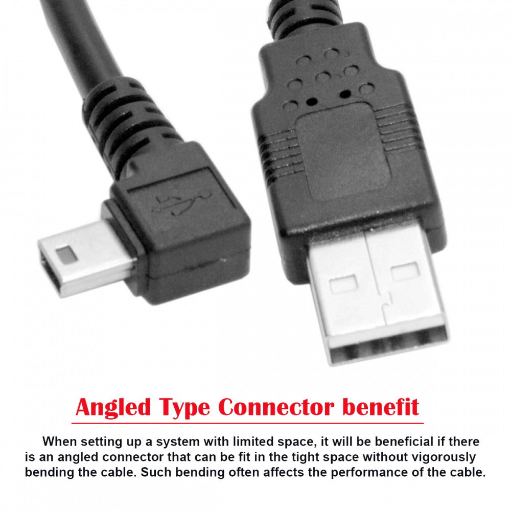 Chenyang Mini USB B Type 5pin Male Right Angled 90 Degree to USB 2.0 Male Type-A Power Data Cable U2-057-RI