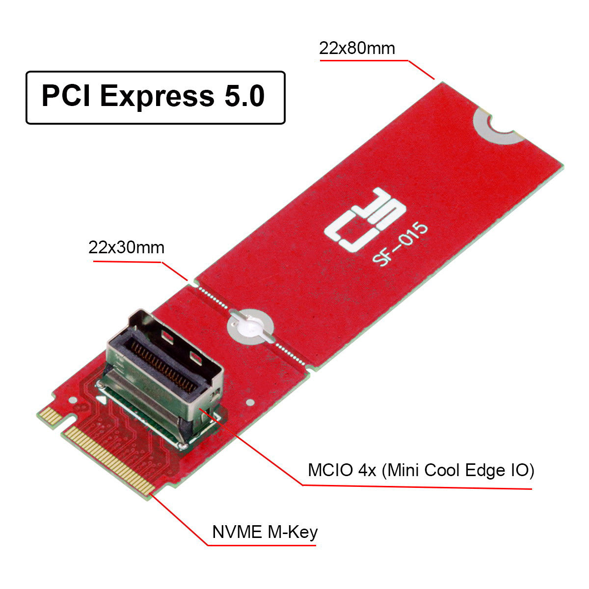 Chenyang PCI-E 5.0 4.0 M.2 M-key to MCIO Mini Cool Edge IO Female Host Adapter for PCIe Nvme SSD 2280 2230 SF-015