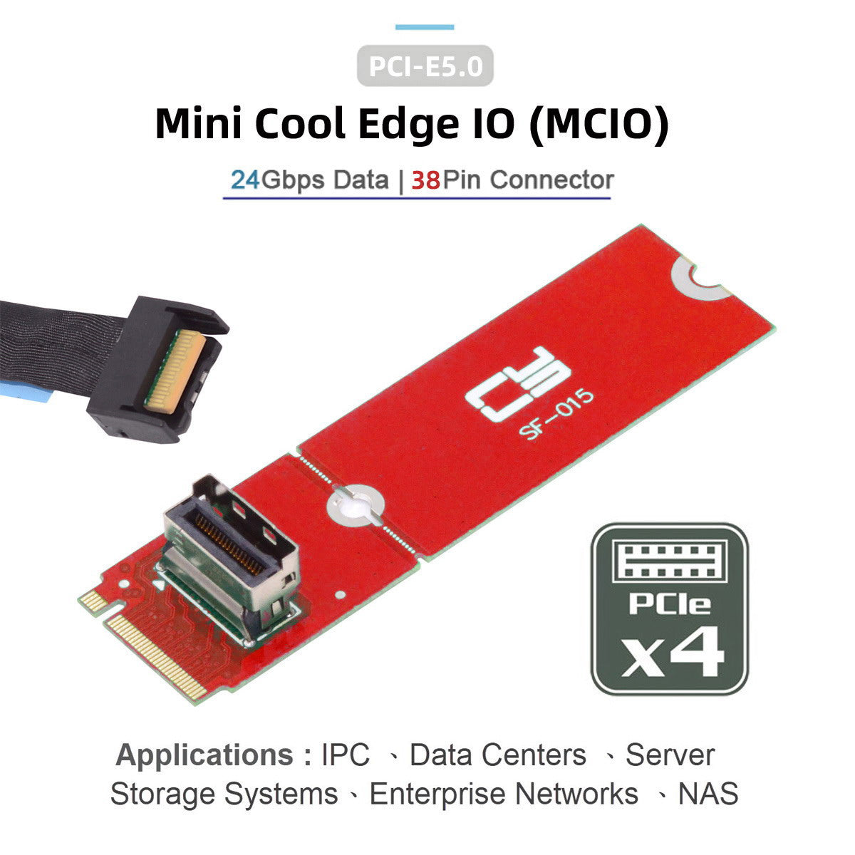 Chenyang PCI-E 5.0 4.0 M.2 M-key to MCIO Mini Cool Edge IO Female Host Adapter for PCIe Nvme SSD 2280 2230 SF-015