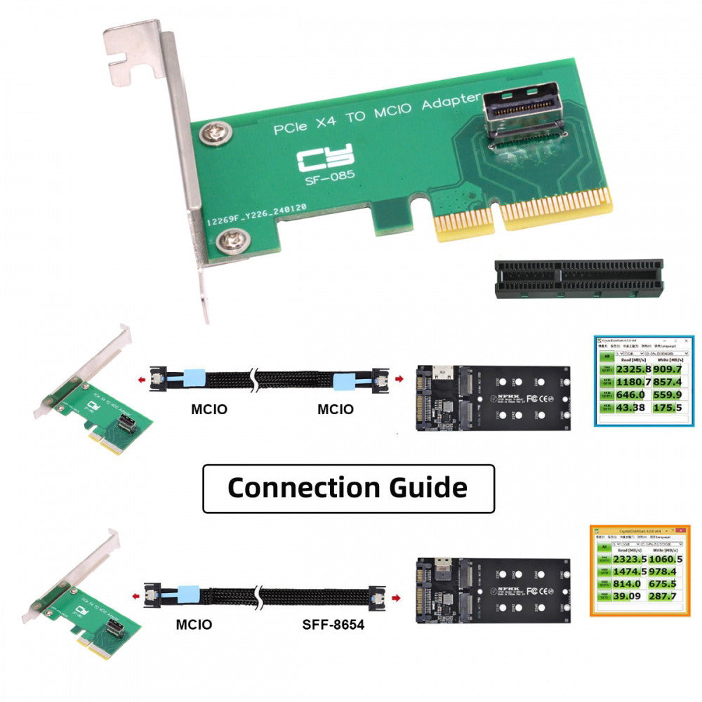 Chenyang PCI-Express 5.0 4.0 4X to MCIO Mini Cool Edge IO Female Host Adapter for PCIe Nvme U.2 SSD SF-085