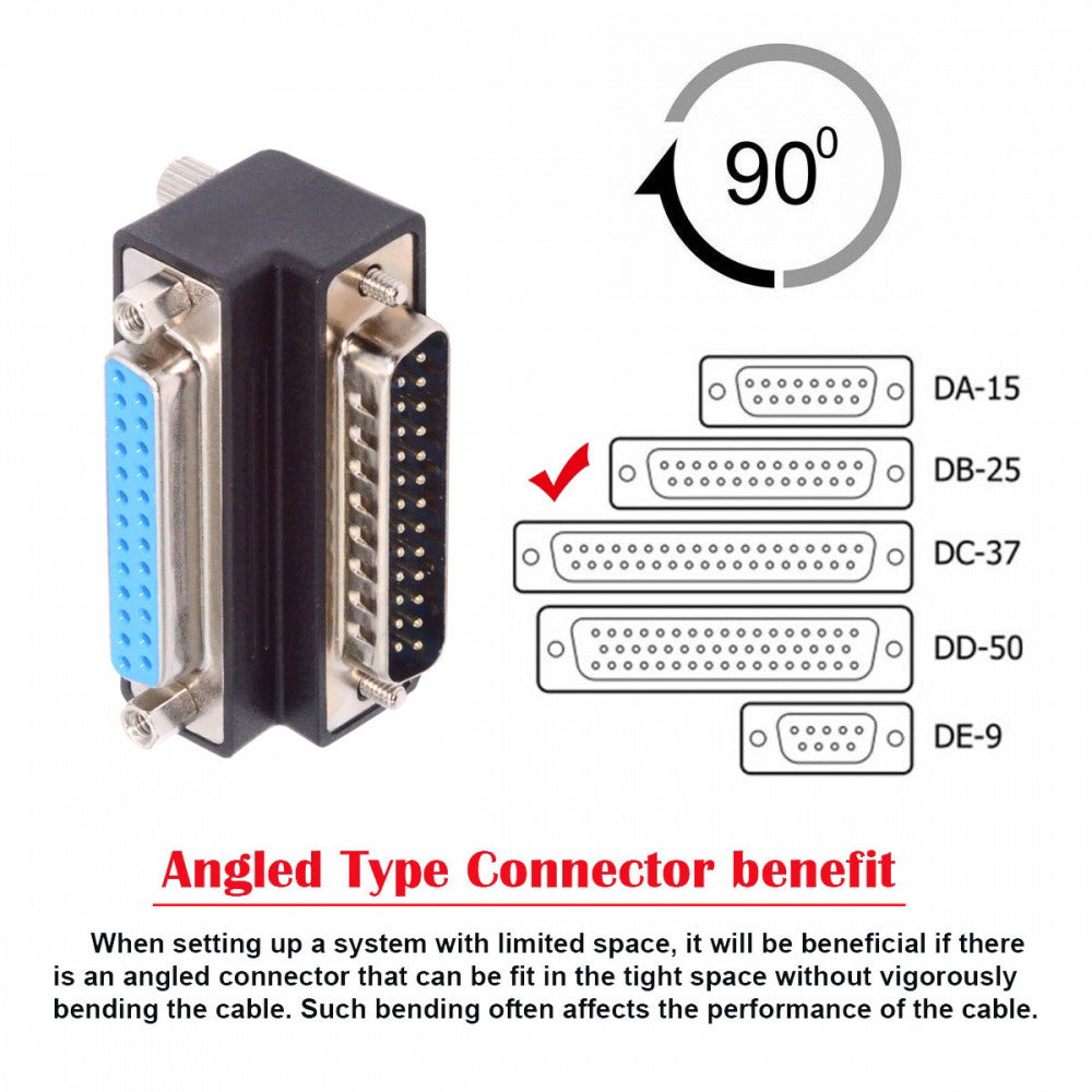 Chenyang DSUB Parallel LPT AES/EBU DB25pin Male Nut to Female Screw Extension Adapter DB Connector Down 90 Degree Angled DB-008-DN