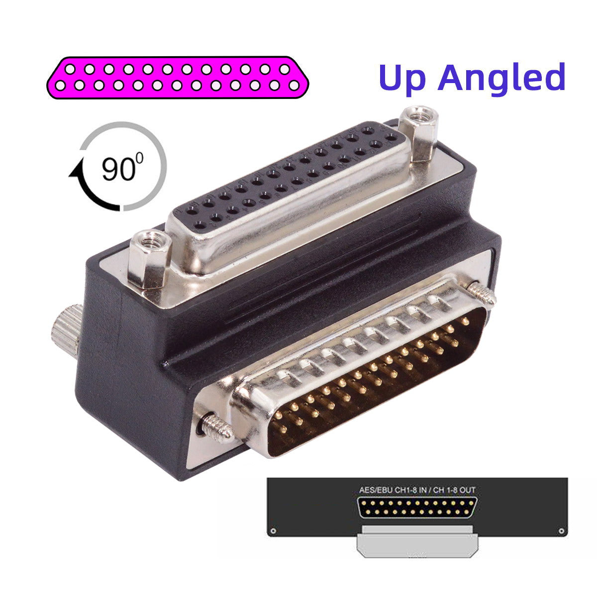 Chenyang DSUB Parallel LPT AES/EBU DB25pin Male Nut to Female Screw Extension Adapter DB Connector Up 90 Degree Angled DB-008-UP