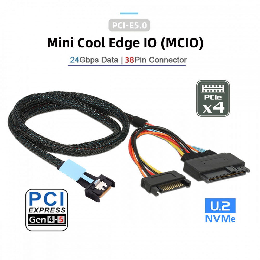 Chenyang MCIO 4x Mini Cool Edge IO to U.2 SFF-8639 NVME PCIe PCI-Express Cable for Mainboard SSD SF-081