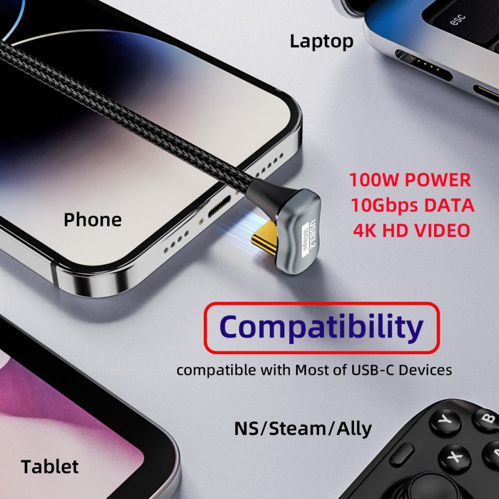 Chenyang Opposite U Shape Back Angled USB-C USB 3.1 Type C Male to Male Extension Data Cable 10Gbps 100W with Sleeve UC-064-OS