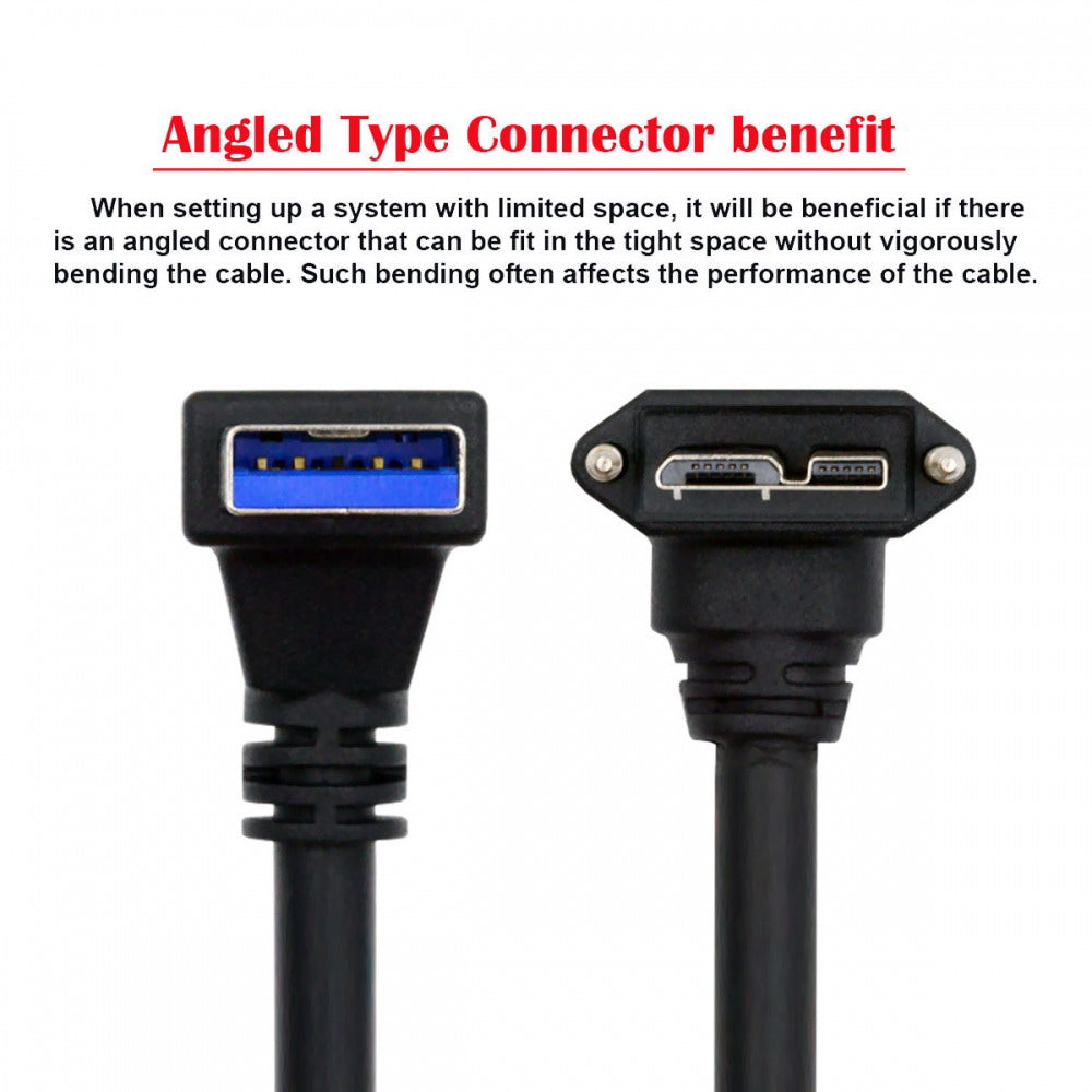 Chenyang Down Angled 90 Degree USB 3.0 A Male to Micro-B 3.0 Plug Up Angled Locking Screw Panel Cable 25cm U3-078-UP