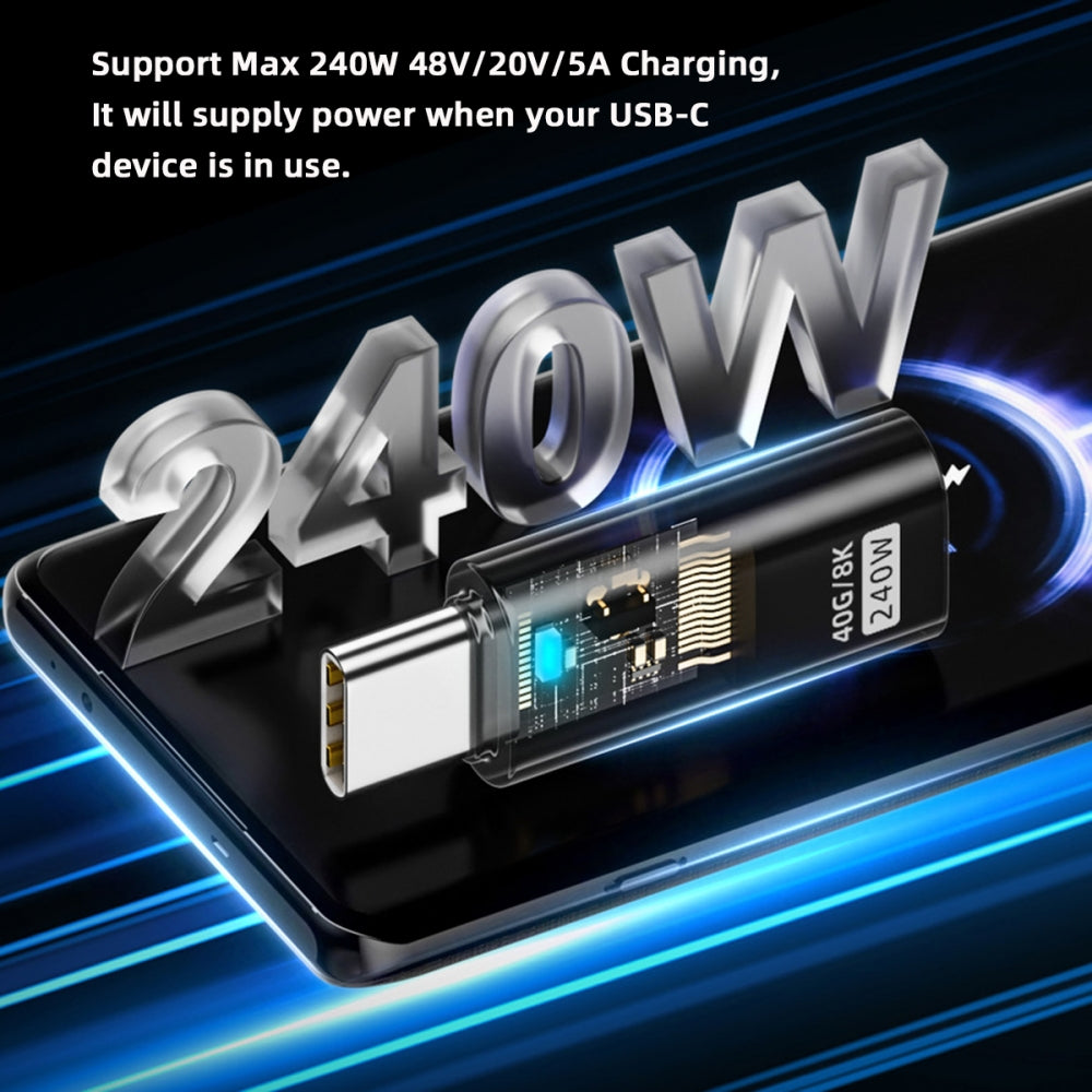 Chenyang Transparent LED USB4 Type C Male to Female Extension 240W Power 40Gbps Data 8K Video Adapter for Phone Laptop UC-103-TR