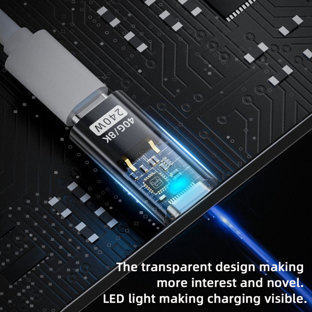 Chenyang Transparent LED USB4 Type C Male to Female Extension 240W Power 40Gbps Data 8K Video Adapter for Phone Laptop UC-103-TR
