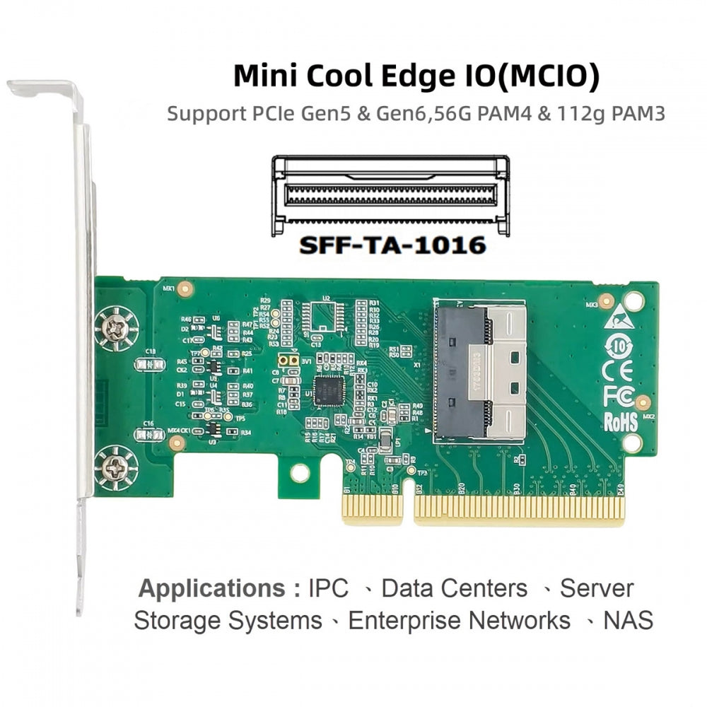 Chenyang PCIE5.0 PCI-Express 8x to MCIO 8i Mini Cool Edge IO SFF-TA-1016 VROC Adapter for Mainboard SSD Graphics Card SF-086