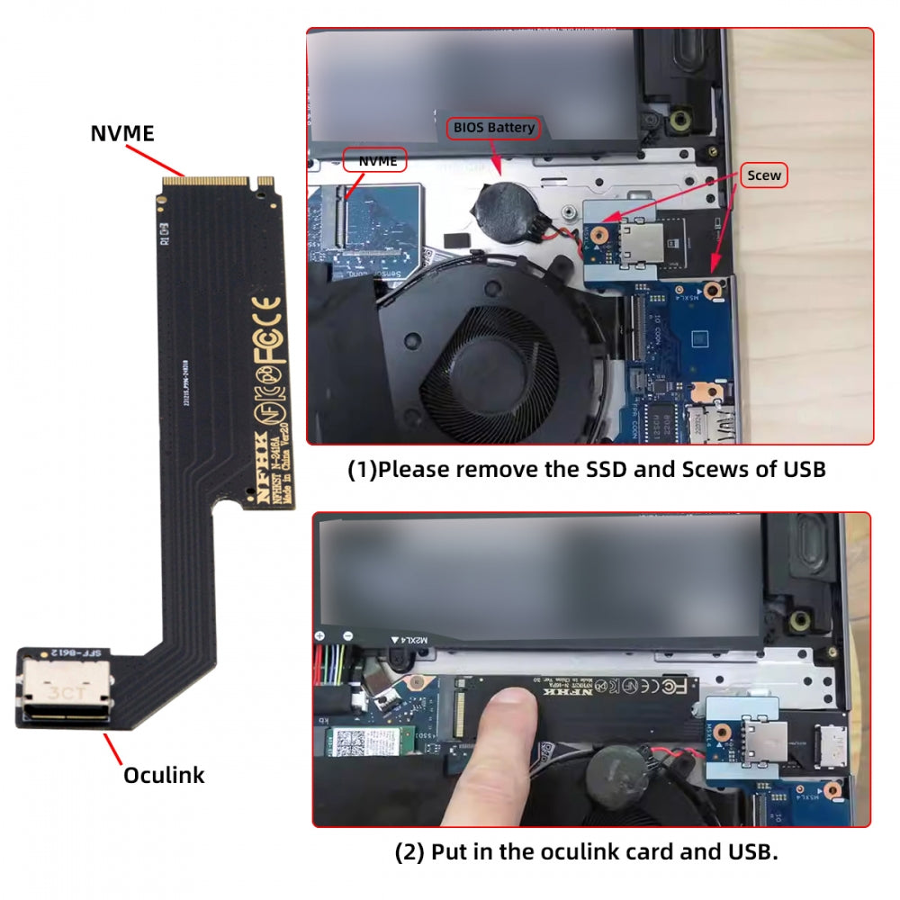 Chenyang PCI-E 4.0 M.2 M-key to Oculink SFF-8612 SFF-8611 Host Adapter for 2024 ThinkBook 16+ AMD8845 External Graphics Card & SSD SF-058-AMD