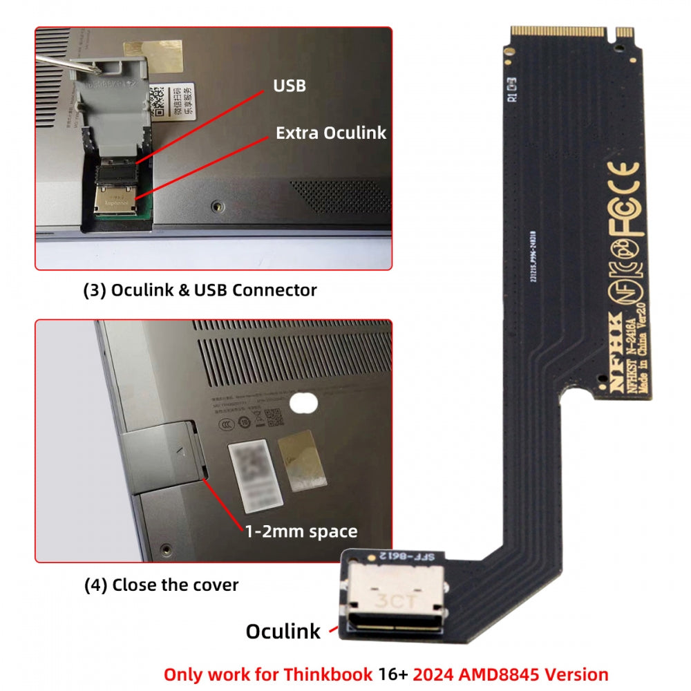 Chenyang PCI-E 4.0 M.2 M-key to Oculink SFF-8612 SFF-8611 Host Adapter for 2024 ThinkBook 16+ AMD8845 External Graphics Card & SSD SF-058-AMD