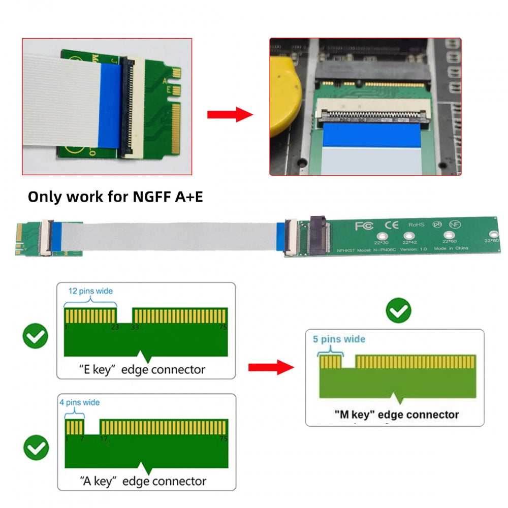 Chenyang 2230 NGFF A+E-Key Male to NVME M-key Female Extension Cable for Laptop Mainboard SSD 2280