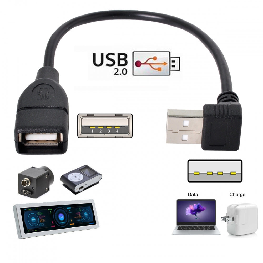 Chenyang USB 2.0 Type-A Male to USB Female M-F Extension Cable 20cm 90 Degree Up Angled Type