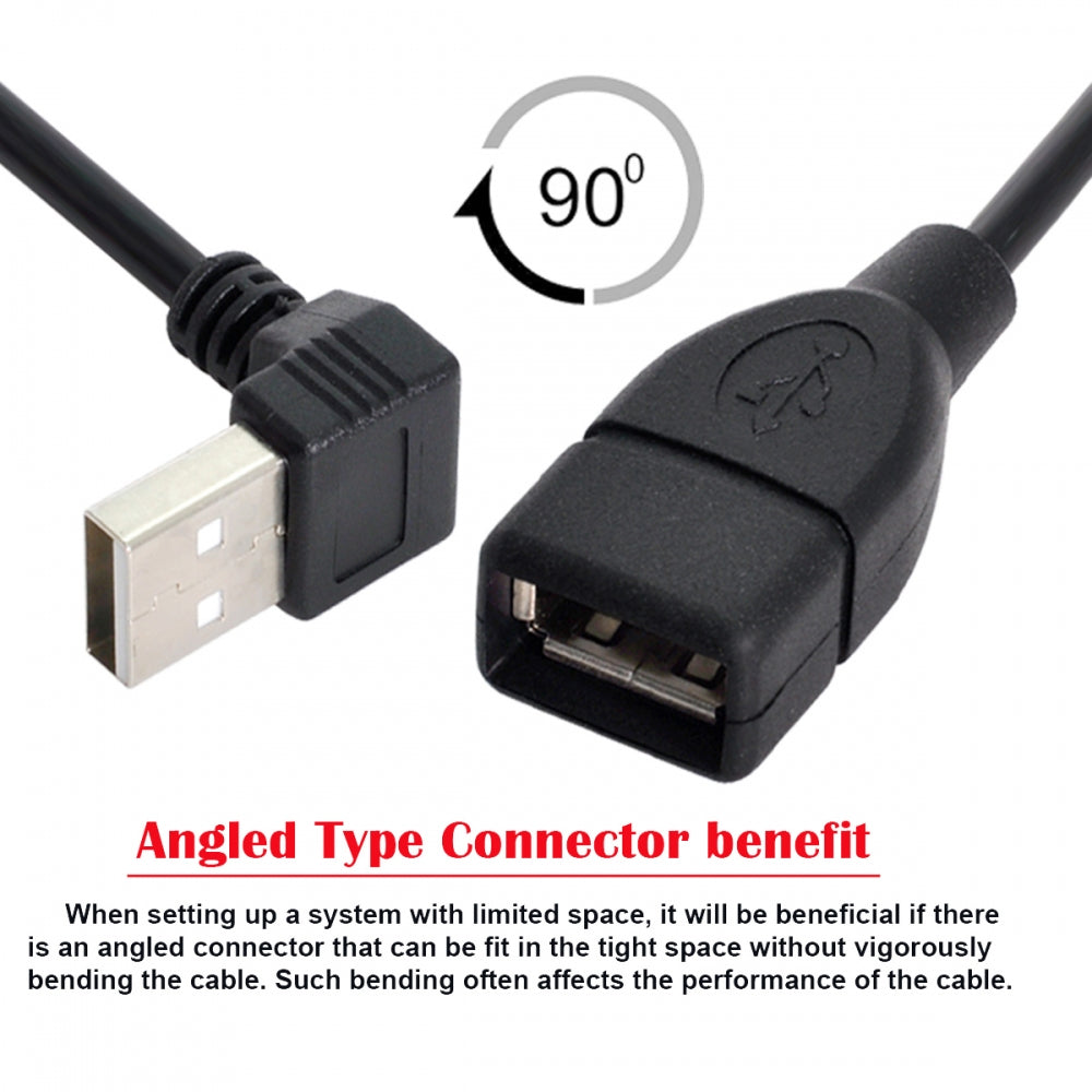 Chenyang USB 2.0 Type-A Male to USB Female M-F Extension Cable 20cm 90 Degree Up Angled Type
